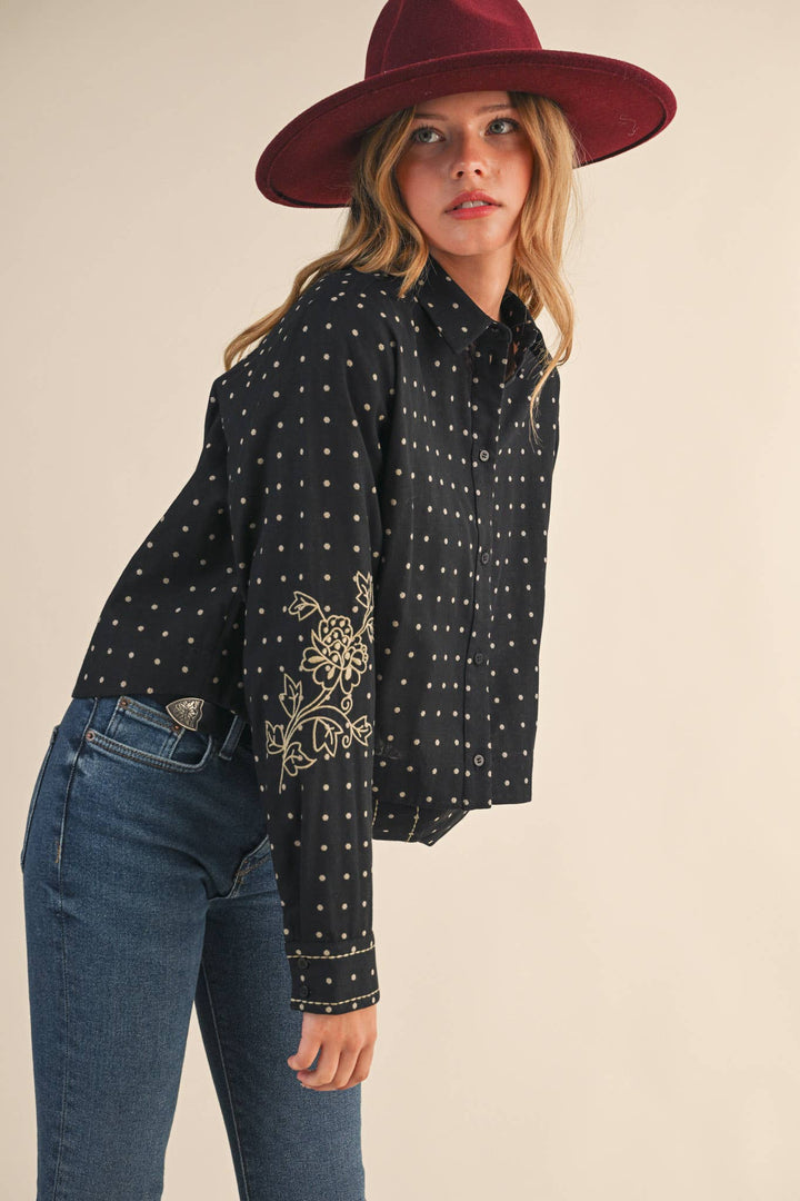 Embroidered Button Down Top