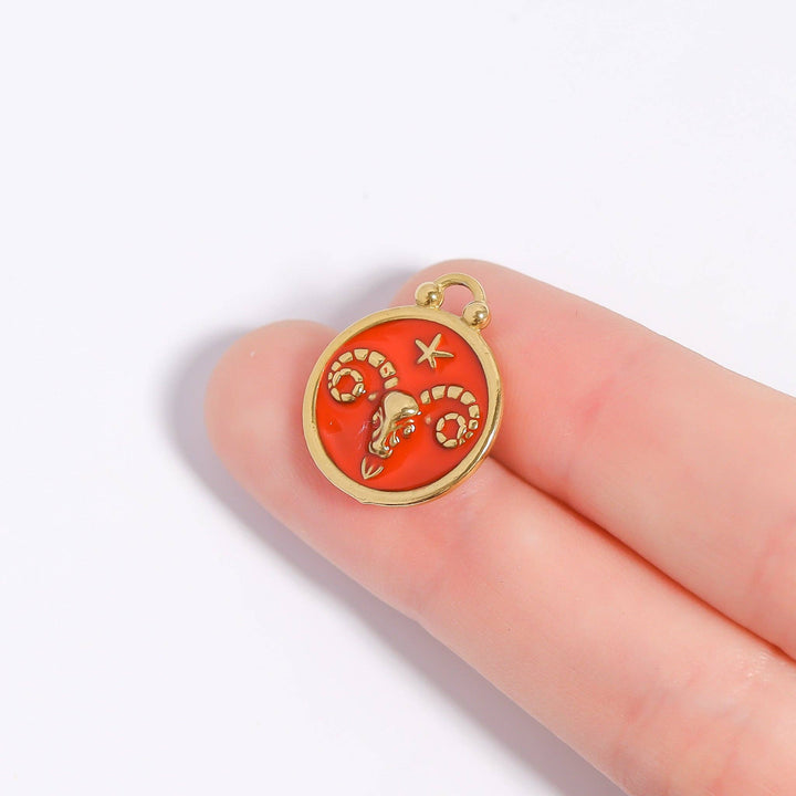18K Gold PVD Stainless Steel Epoxy Filled Zodiac Pendants