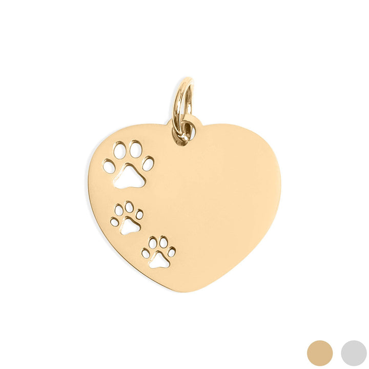 18K Gold PVD Stainless Steel Blank Paw Print Heart Charm