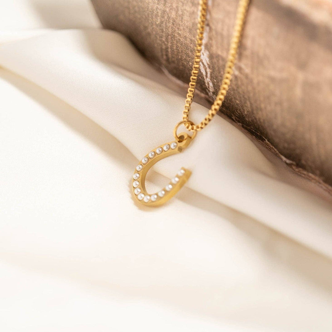 18K Gold PVD Stainless Steel Pearl Beaded Horseshoe Charm