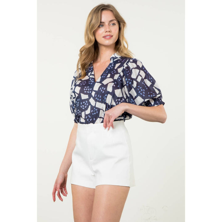 Puff Sleeve Print Top