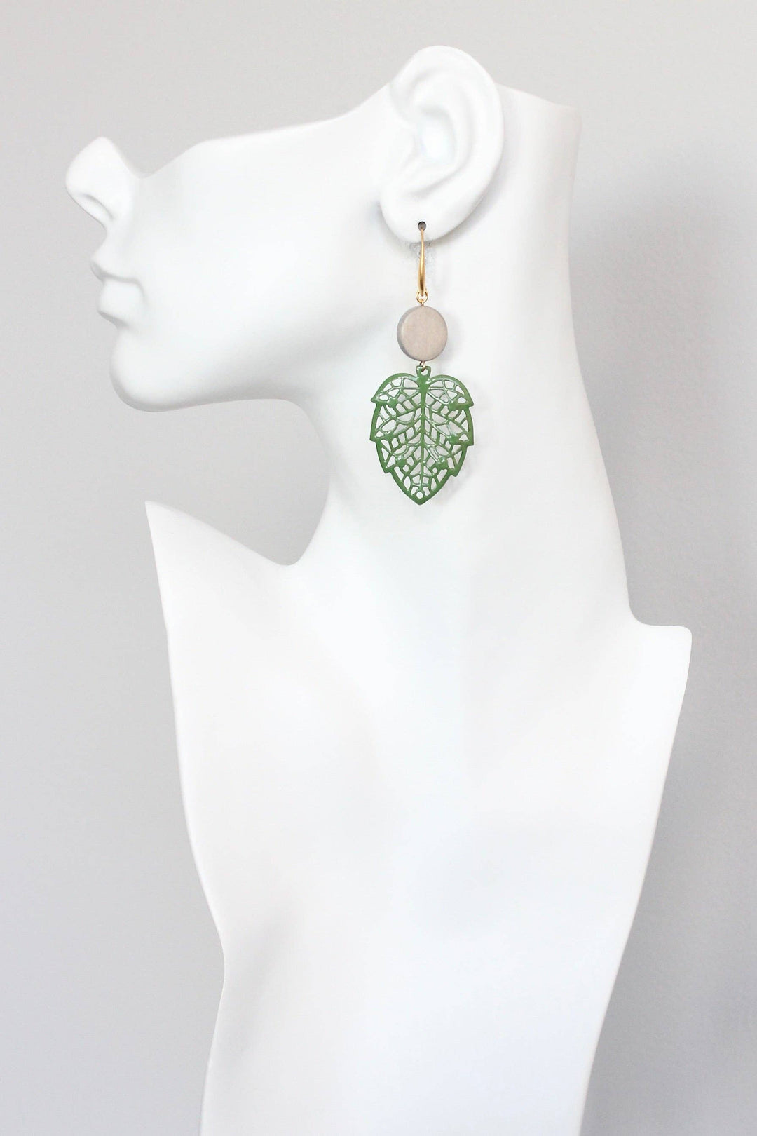 KYLE58 gray and green enameled leaf earrings