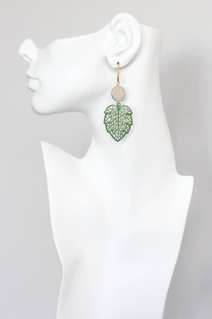 KYLE58 gray and green enameled leaf earrings