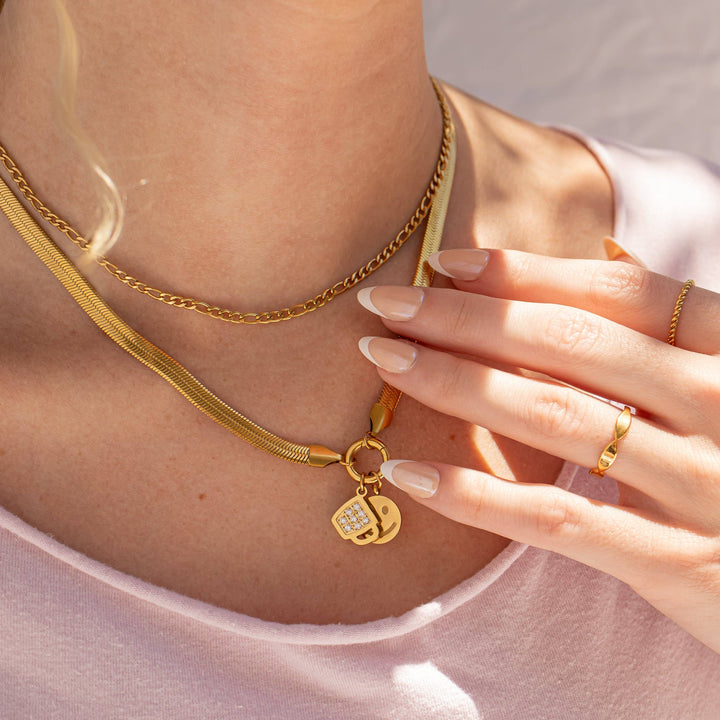 18K Gold PVD Herringbone Charm Holder Necklace