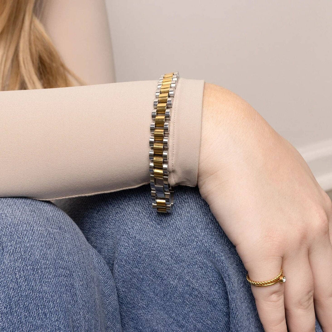 18K Gold Stainless Steel  Mixted Metal Watch Band Bracelet