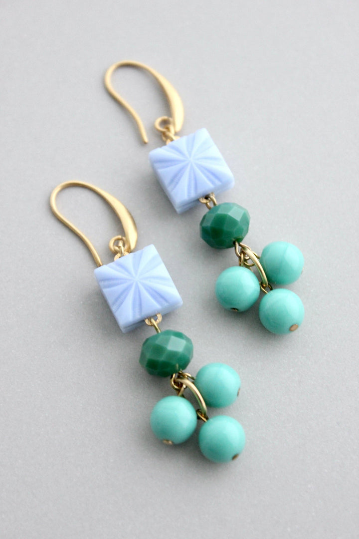 Periwinkle, Green, and Turquoise Dangle Earrings