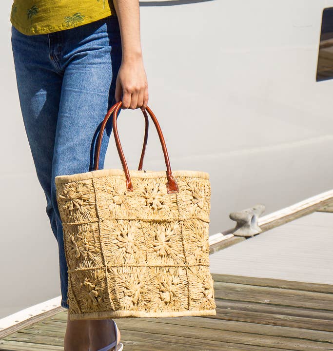Marie Flower Crochet Straw Basket Bag