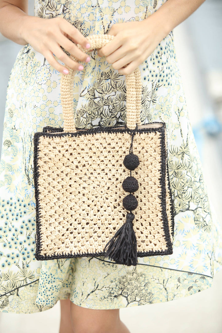 Kimba Crochet Handbag with Sphere Tassel Charm Embellishment