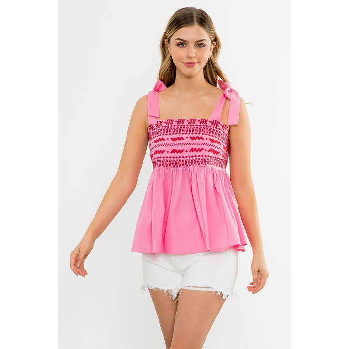 Tie Strap Embroidered Top