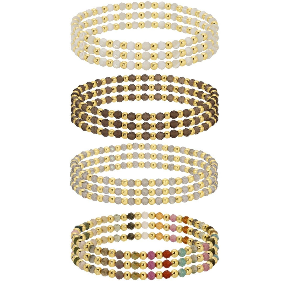 3mm Assorted Beaded Bracelets w/ Alternating Stones