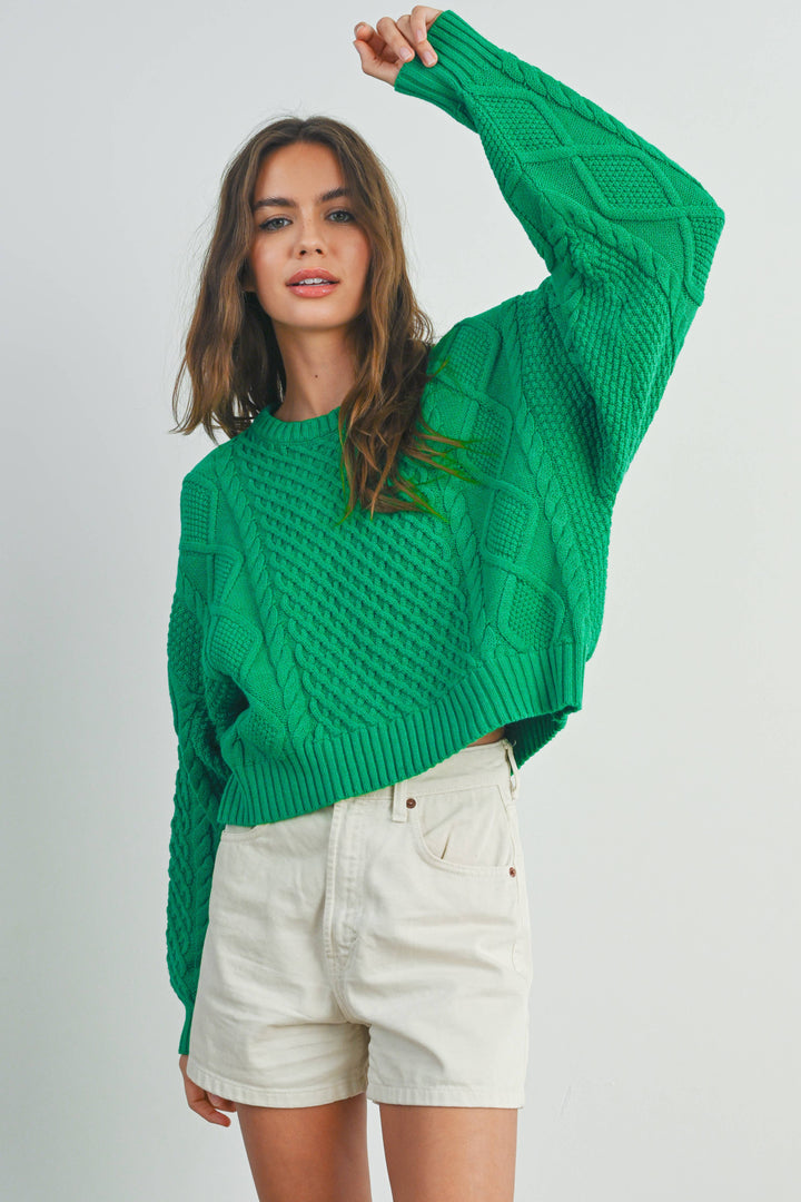 Fall Casual Solid Cable Knit Sweater - BMW7194