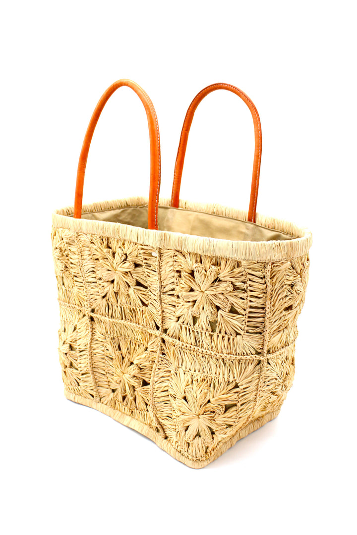 Marie Flower Crochet Straw Basket Bag