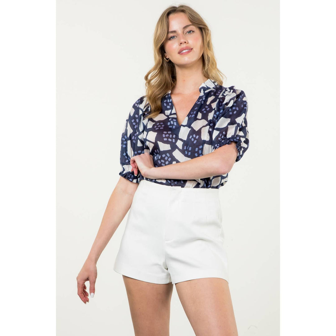 Puff Sleeve Print Top