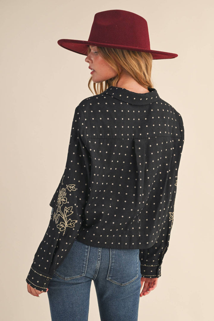 Embroidered Button Down Top