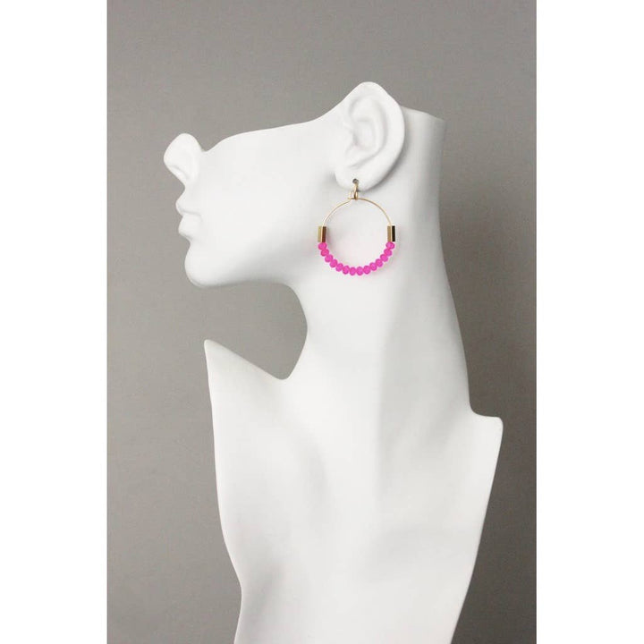 WLLE05 Neon pink glass hoop earrings
