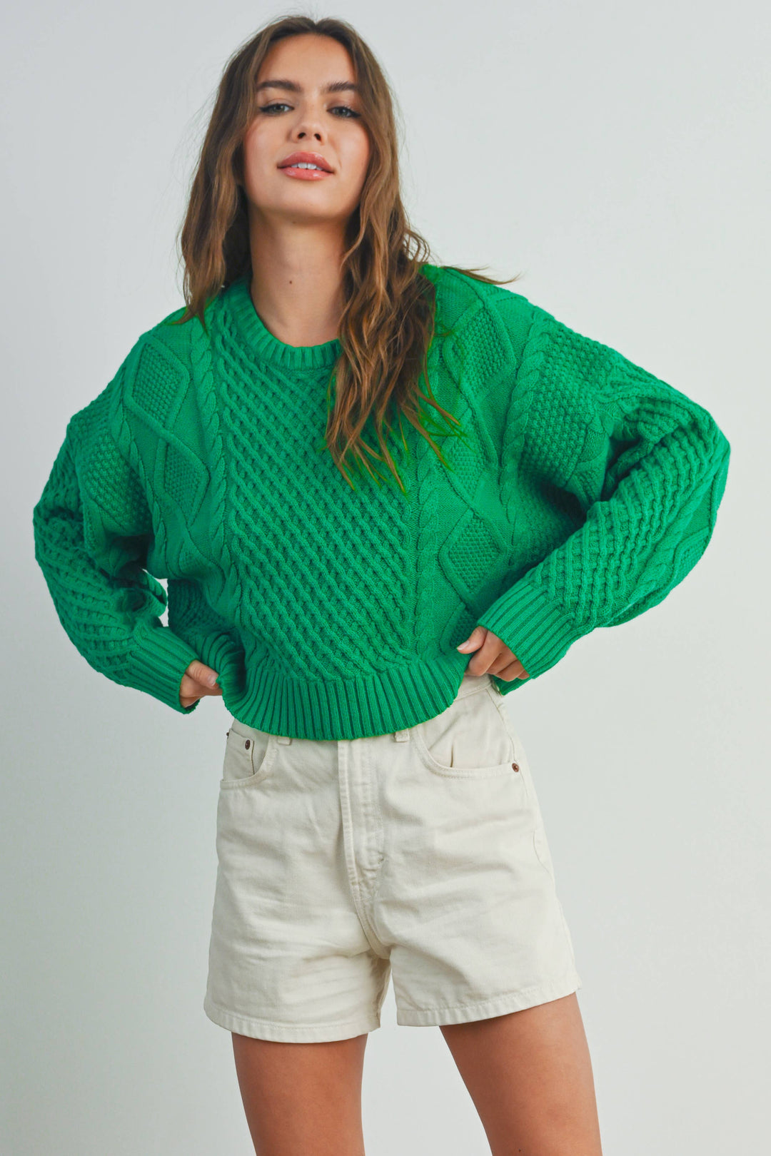 Fall Casual Solid Cable Knit Sweater - BMW7194
