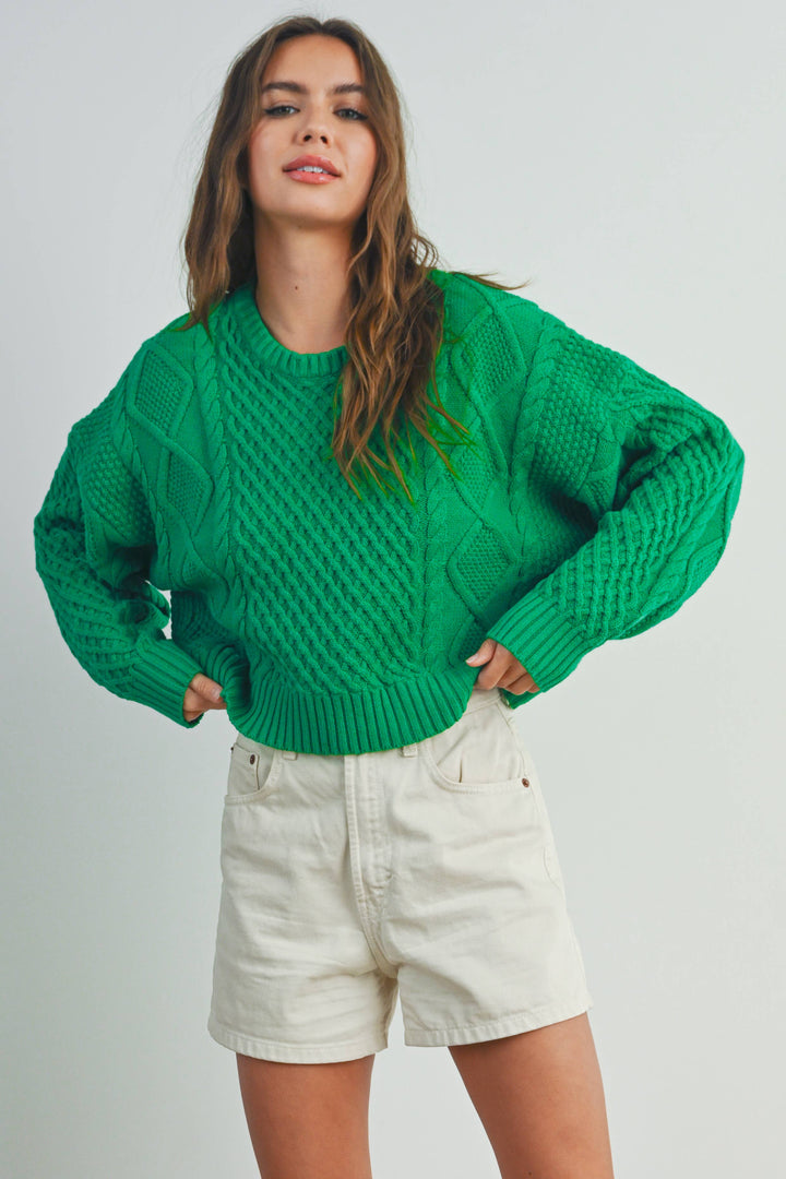 Fall Casual Solid Cable Knit Sweater - BMW7194