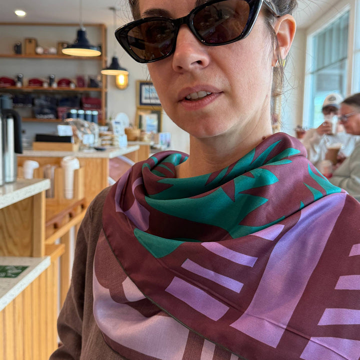 Wild Thistle Purple & Green Scarf | Silk Scarf | Bandana