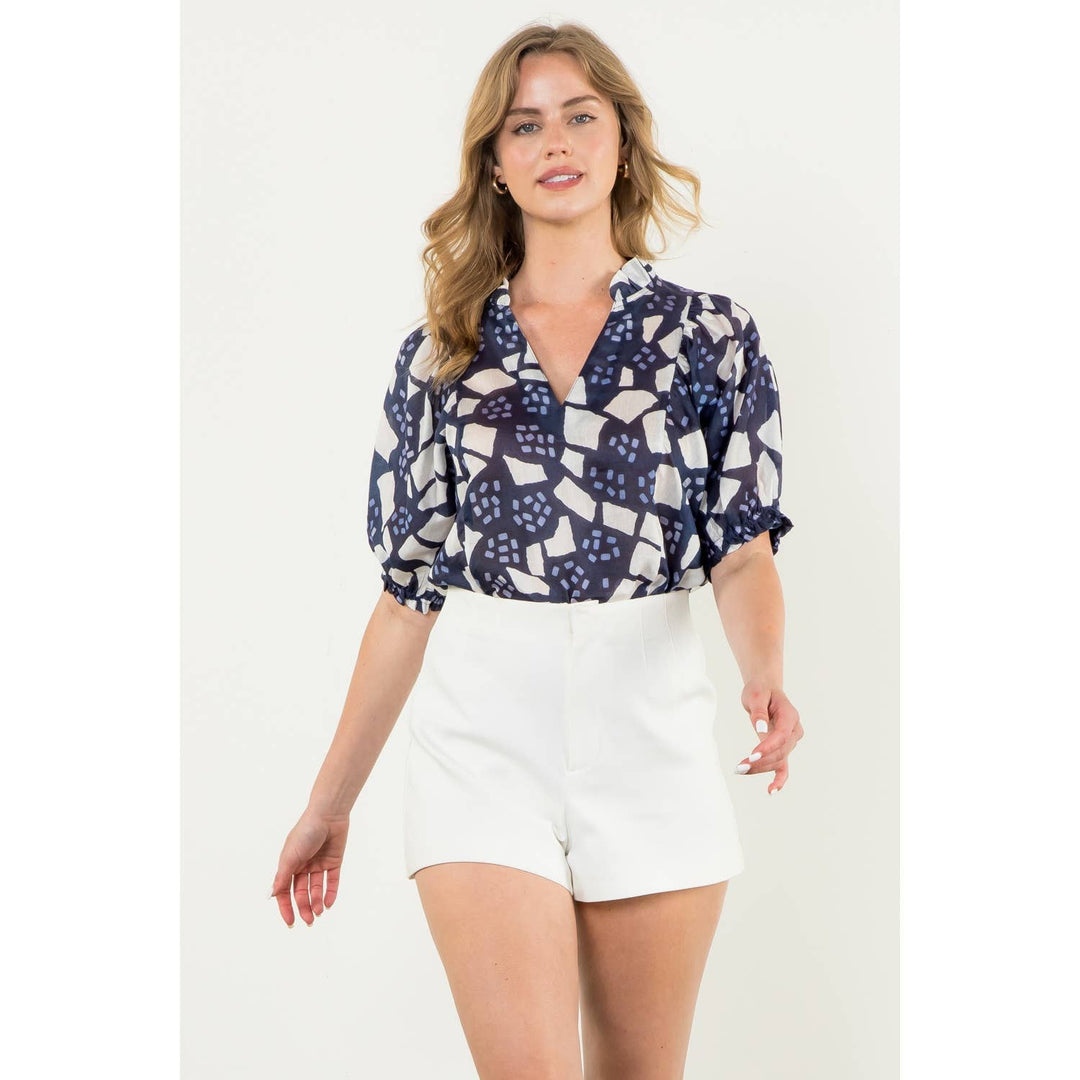 Puff Sleeve Print Top