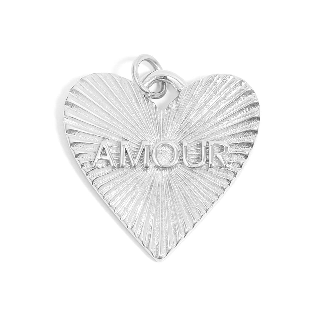 18K Gold PVD Stainless Steel Sunburst Heart Amour Charm