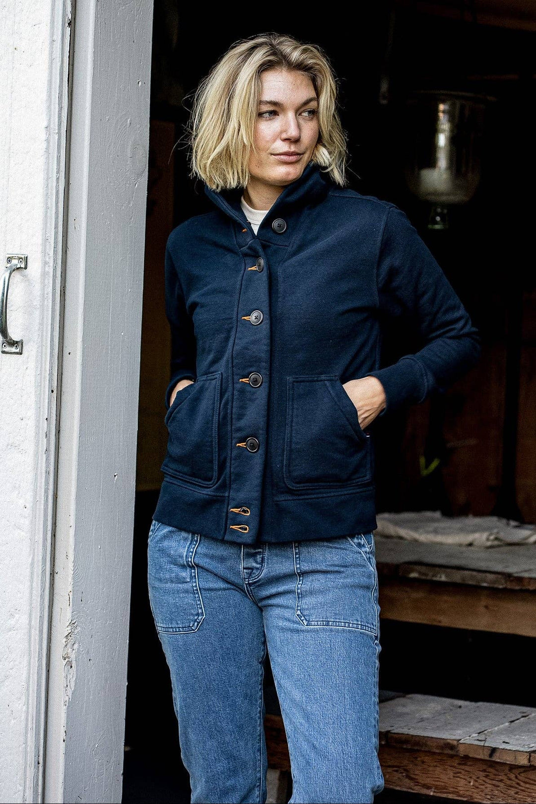 Women | Bodega Cardigan | 14oz 100% Cotton French Terry - Navy