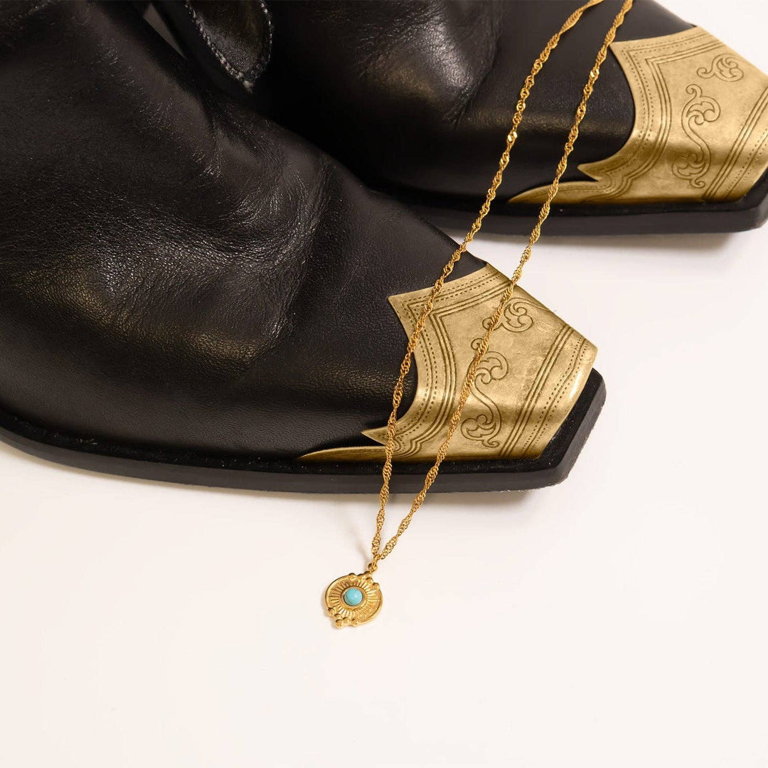 18K Gold PVD Stainless Steel Oval Turquoise Western Charm