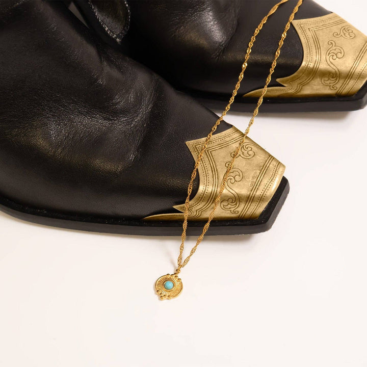 18K Gold PVD Stainless Steel Oval Turquoise Western Charm
