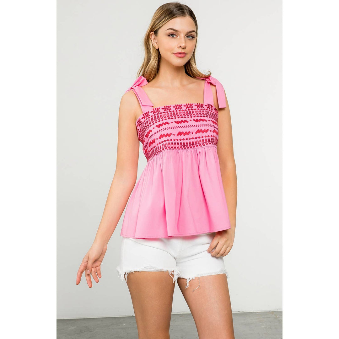 Tie Strap Embroidered Top