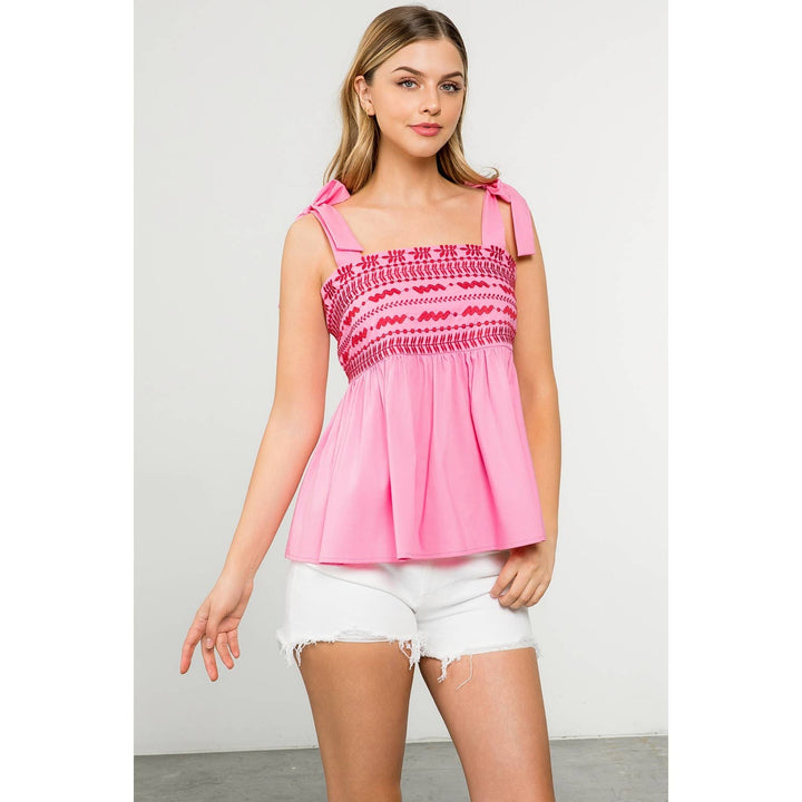 Tie Strap Embroidered Top