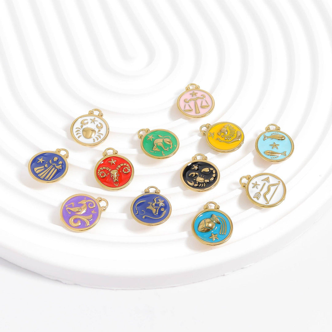 18K Gold PVD Stainless Steel Epoxy Filled Zodiac Pendants