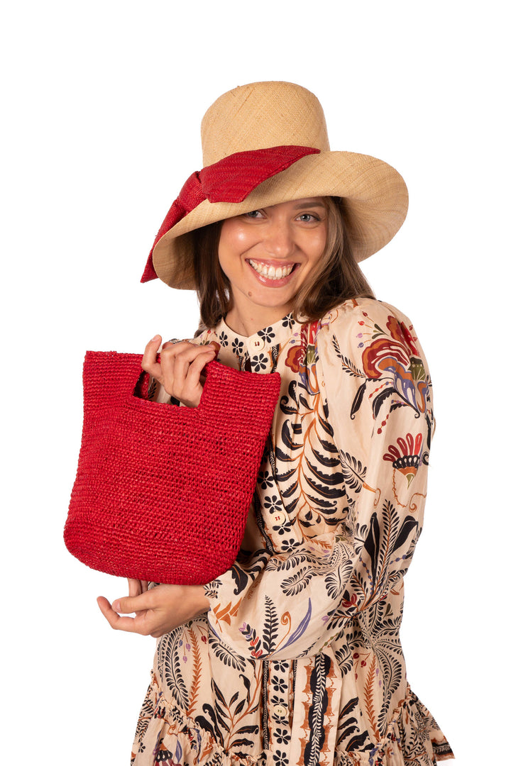 3" Brim Cara Bucket Straw Sun Hats with Big Bow