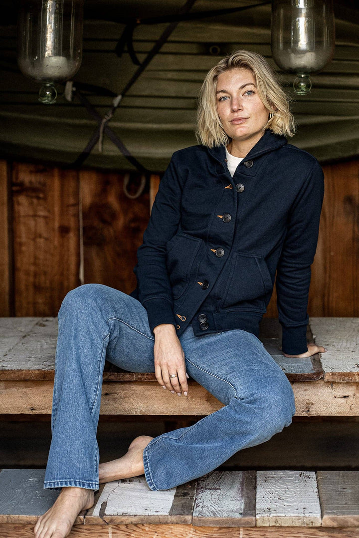 Women | Bodega Cardigan | 14oz 100% Cotton French Terry - Navy