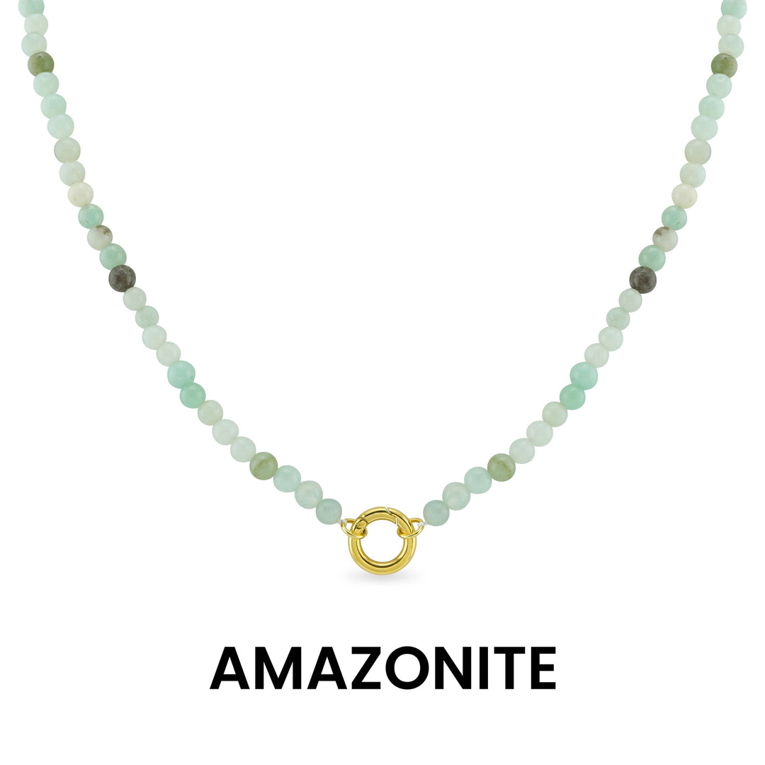 Semi Precious Natural Stone Charm Keeper Necklace