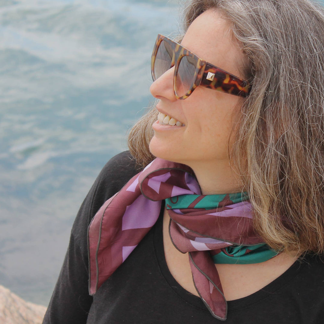 Wild Thistle Purple & Green Scarf | Silk Scarf | Bandana