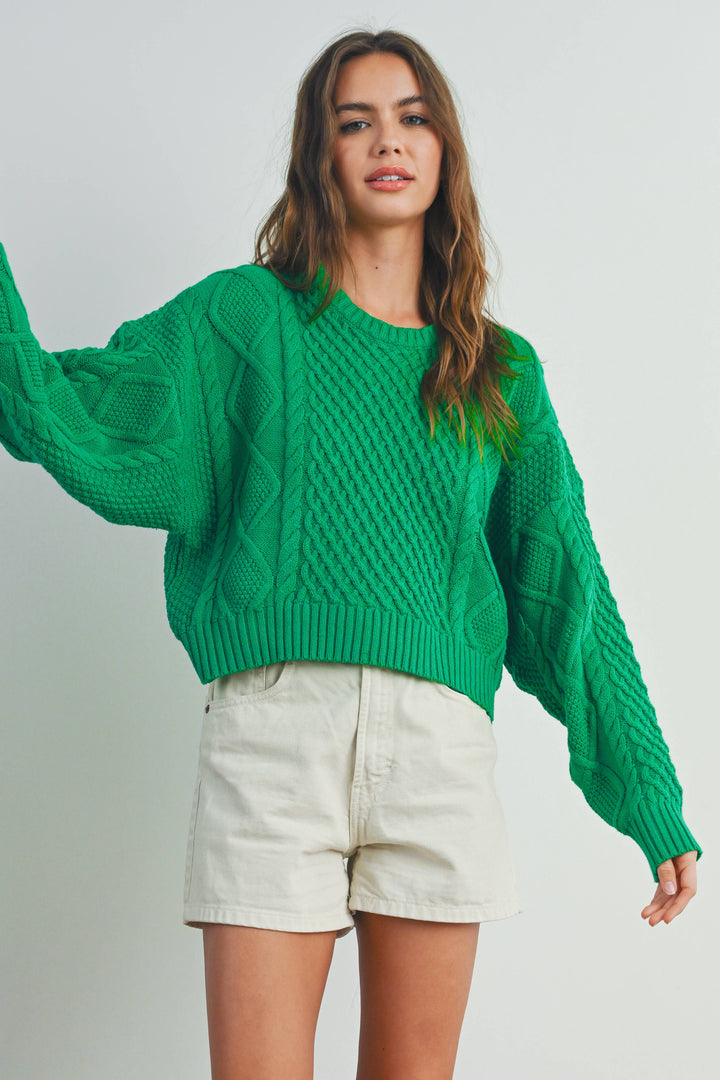Fall Casual Solid Cable Knit Sweater - BMW7194