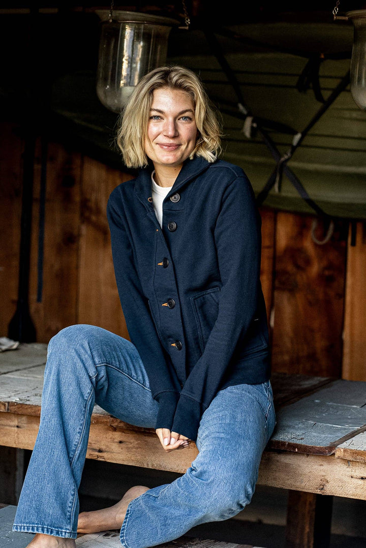 Women | Bodega Cardigan | 14oz 100% Cotton French Terry - Navy