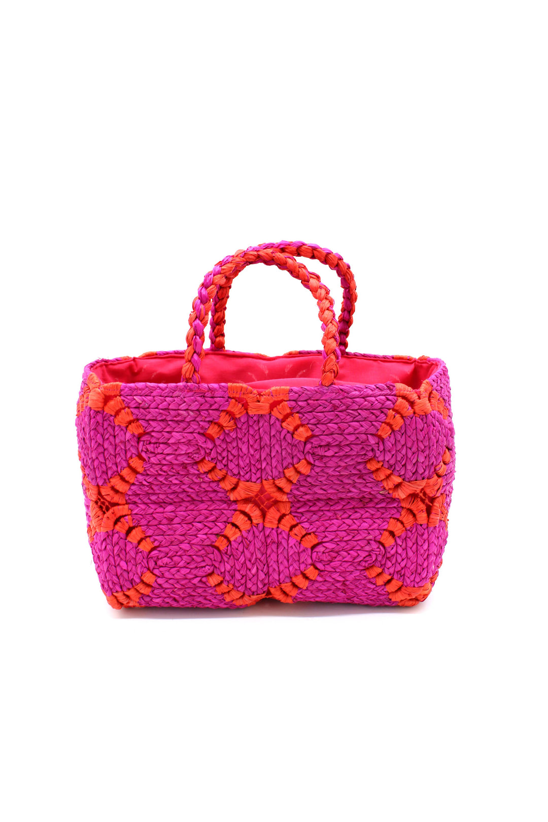 Gemma Crochet Disc Rectangle Straw Basket Handbag