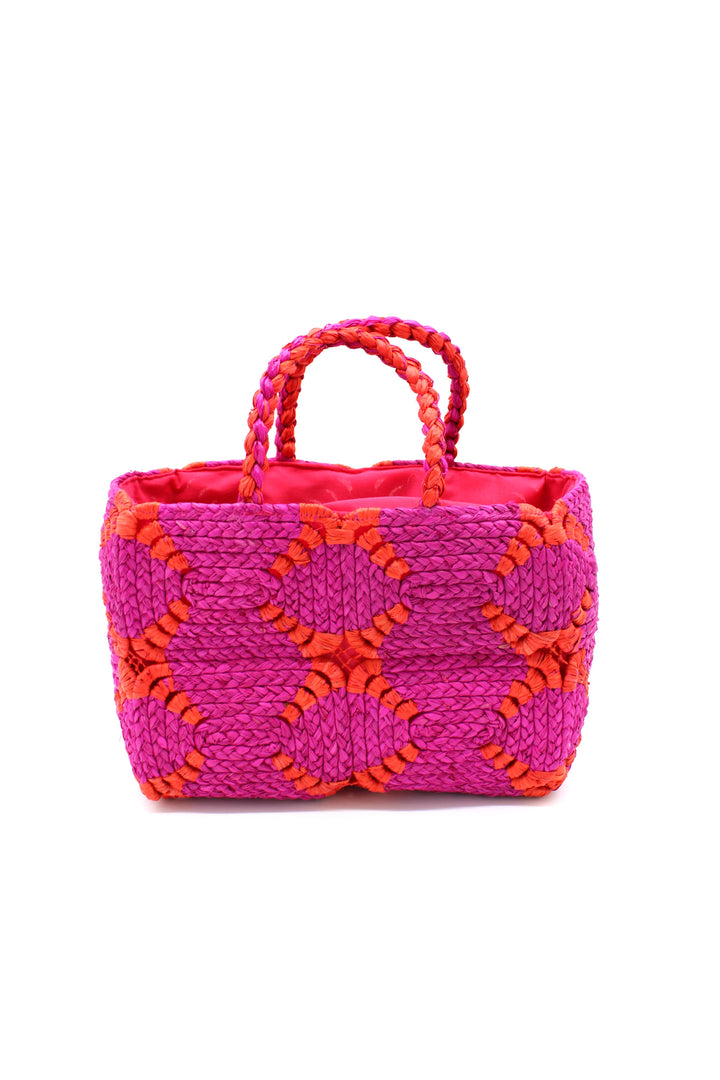 Gemma Crochet Disc Rectangle Straw Basket Handbag