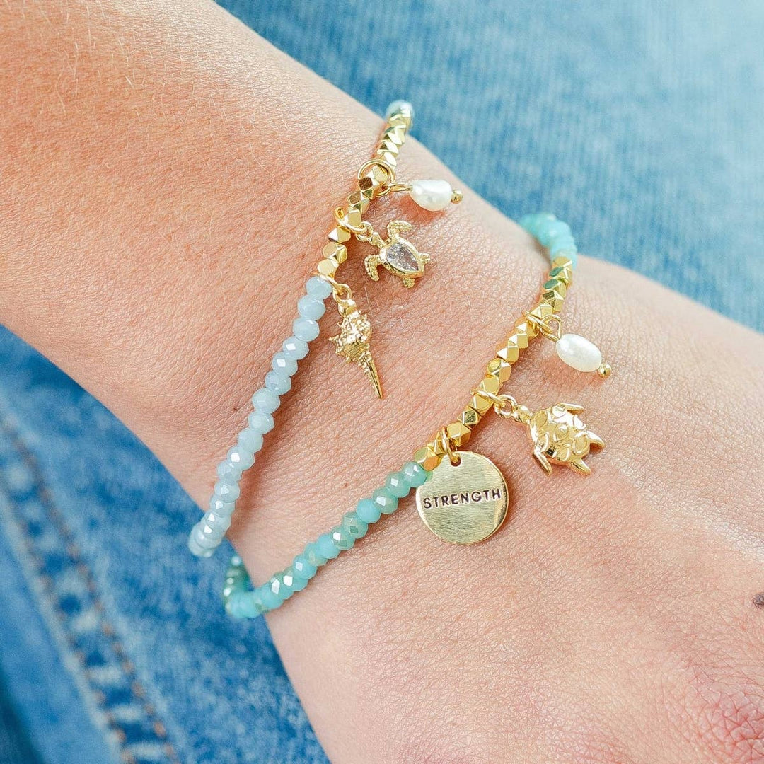 Turtle and Shell Stretch Charm Bracelet