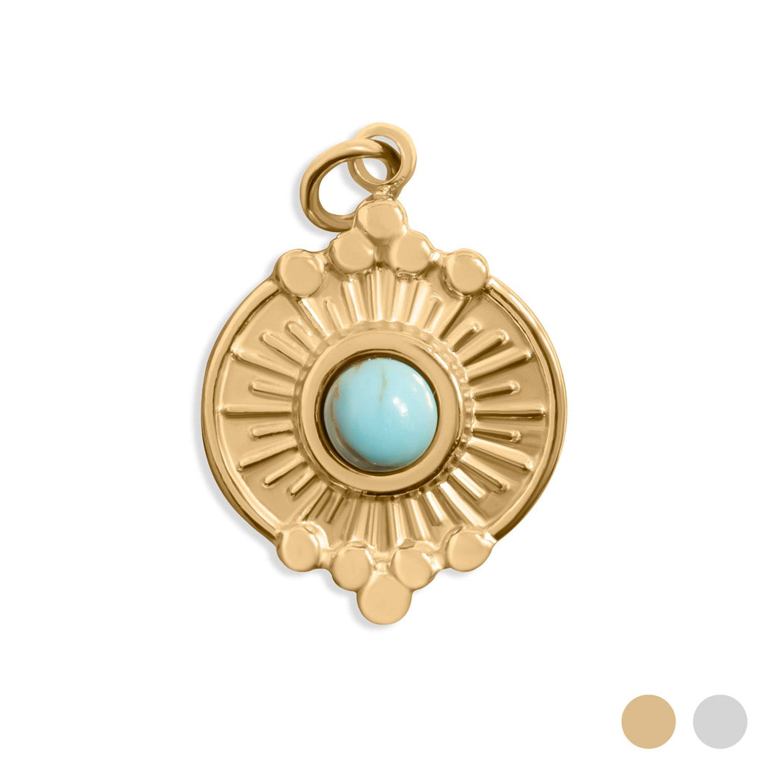 18K Gold PVD Stainless Steel Oval Turquoise Western Charm