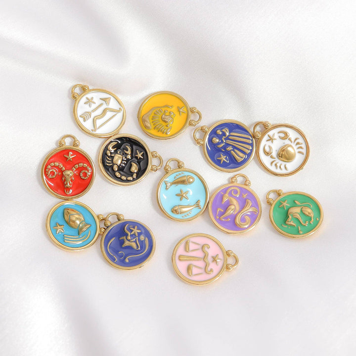 18K Gold PVD Stainless Steel Epoxy Filled Zodiac Pendants