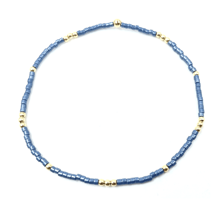 2mm Newport STEEL BLUE + Gold Filled Waterproof Bracelet