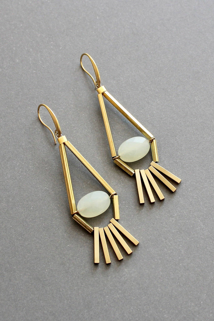 ISLE45 Green aventurine and brass geometric earrings