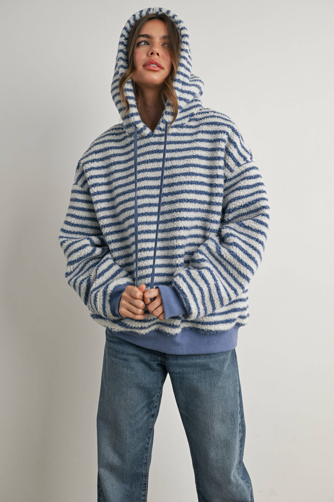 Brushed Striped Puffy Hoodie - BMT7801
