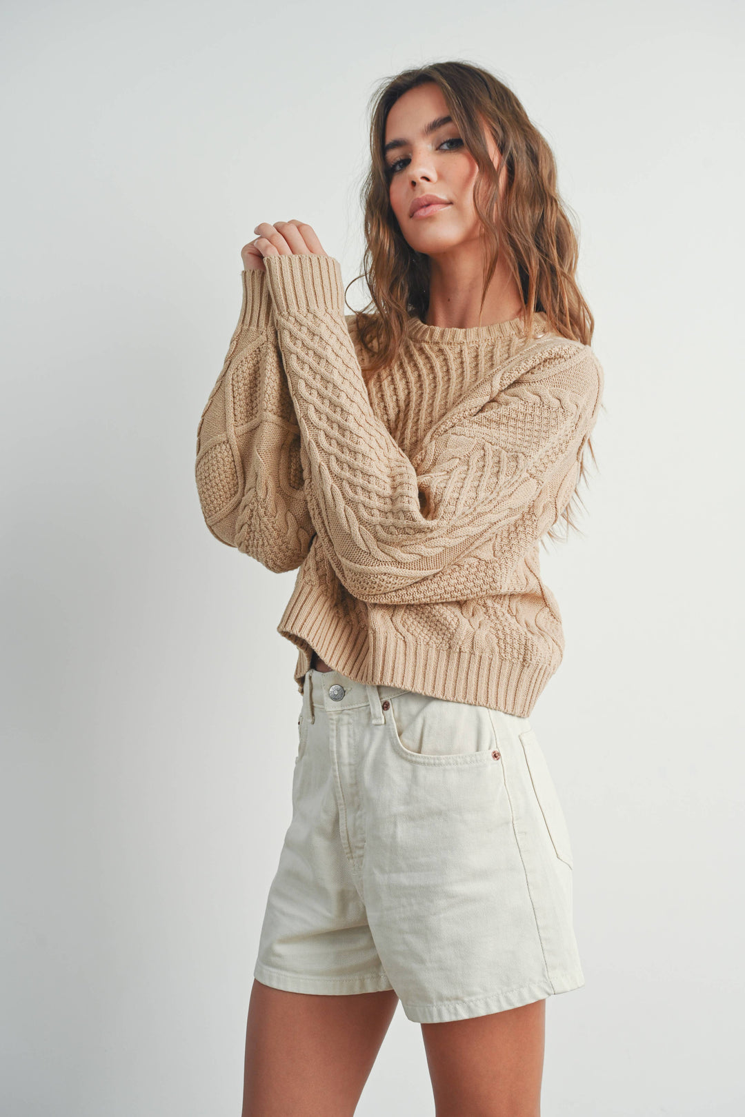 Fall Casual Solid Cable Knit Sweater - BMW7194