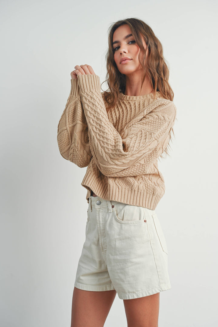 Fall Casual Solid Cable Knit Sweater - BMW7194