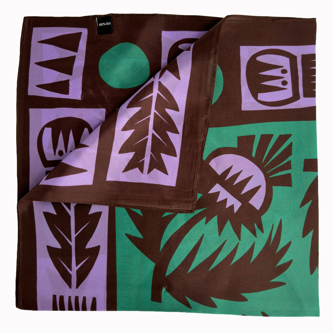Wild Thistle Purple & Green Scarf | Silk Scarf | Bandana