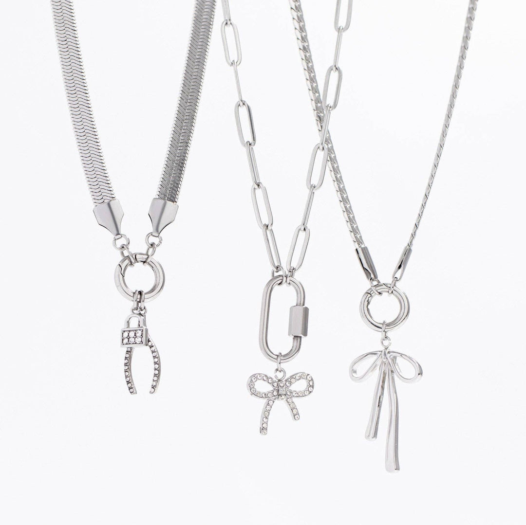 18K Gold PVD Herringbone Charm Holder Necklace