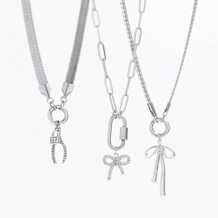 18K Gold PVD Herringbone Charm Holder Necklace