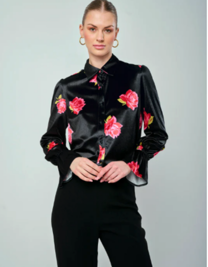 Jona Top in Black Rosy Garden